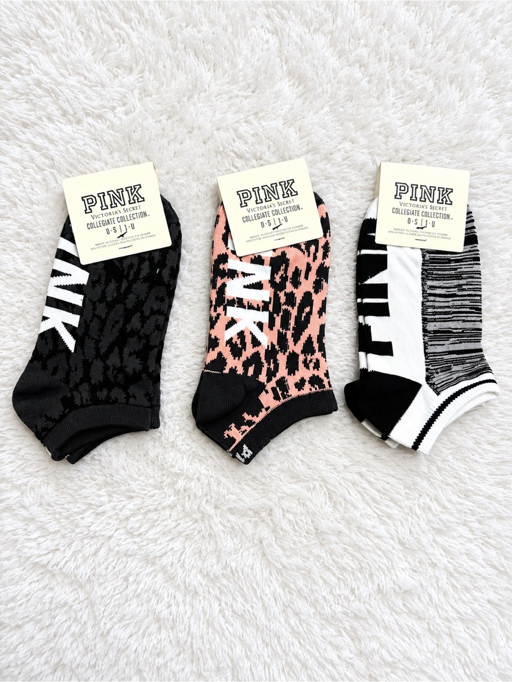 Victoria’s Secret PINK Collegiate Collection No Show Socks 3 Pair Logo NWT